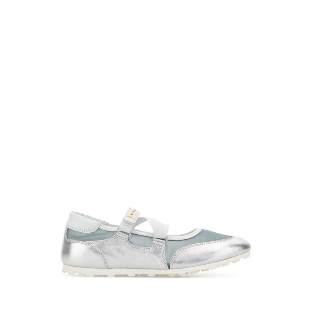 Marni Women Silver Mesh And Leather Soccer Retro Ballerinas